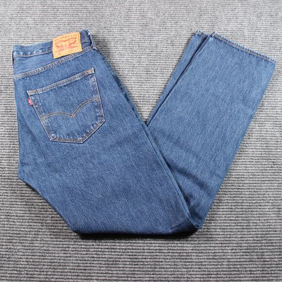 Levi’s 501 Jeans Mens 36x34 Blue Straight Button Fly Rigid - Picture 1 of 11